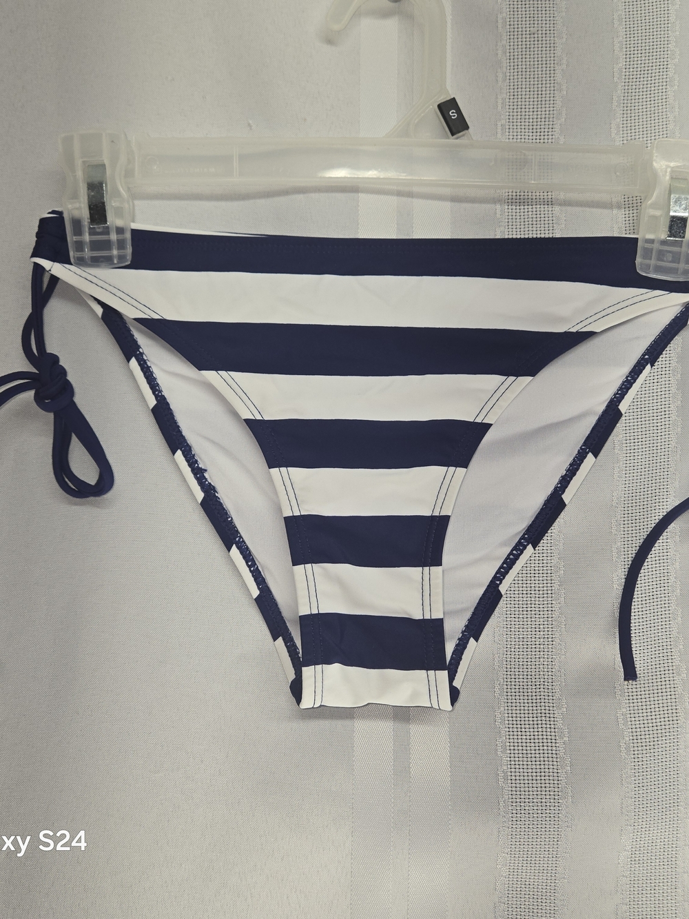 Navy and White Striped Bikini Bottom Tie Side Size M
